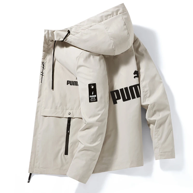 Autumn and Winter Full Icon Brand Men's Windproof Zipper Hooded Jacket Casual High Quality Outdoor Sports Lightweight Style