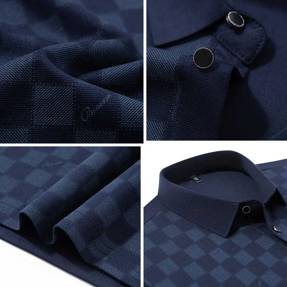 BROWON Polo Shirts for Man Autumn Business Slim Fit Long Sleeve T Shirt Men 2025 New Casual Loose Pullover Plaid Men Tops & Tees - Image 4