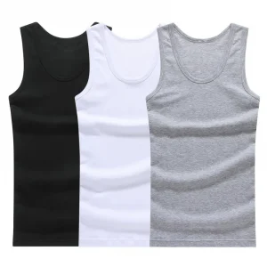 Men’s Cotton Sleeveless Tank Top Set (3pcs) – Solid Muscle Vest, O-Neck