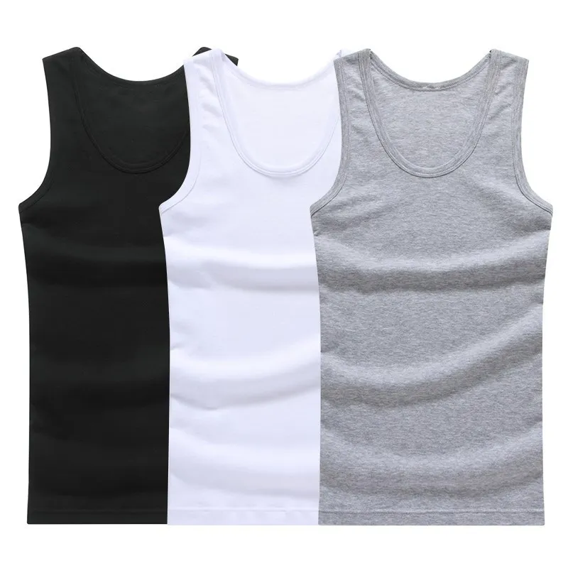 Men’s Cotton Sleeveless Tank Top Set (3pcs) – Solid Muscle Vest, O-Neck