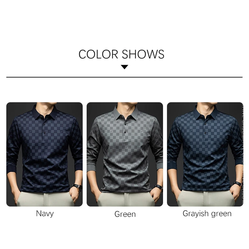BROWON Polo Shirts for Man Autumn Business Slim Fit Long Sleeve T Shirt Men 2025 New Casual Loose Pullover Plaid Men Tops & Tees - Image 3