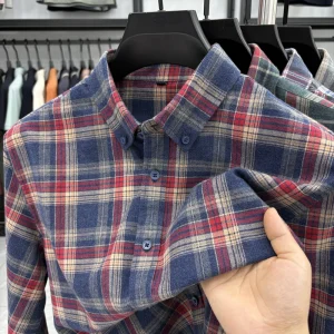 100Cotton High Quality Men's Lapel Contrast Plaid Long Sleeve Shirt Autumn New Matted Breathable Fashion Casual Trend Menswear