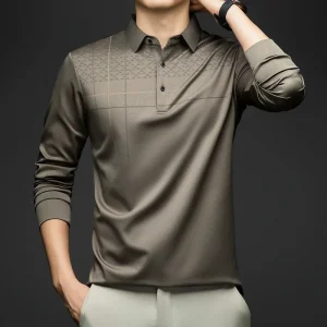 BROWON Luxury Brand Elegant Formal Polo Tshirts Men Graphic Design Long Sleeve Shirt Collar Office Work Polo Tops Man Clothing