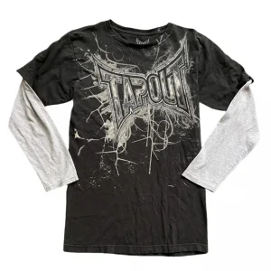 Gothic Vintage Distressed T-Shirt Two-in-One Skeleton Print Layered Top Y2K Retro Streetwear Loose Fit Harajuku Fashion Tee