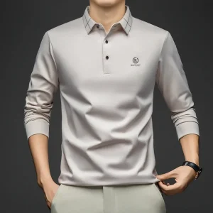 BROWON Polo Shirt for Man 2025 Spring Autumn Men Long Sleeve Polo Shirts Casual Loose Turndown Collar Wool Tops for Man Clothing