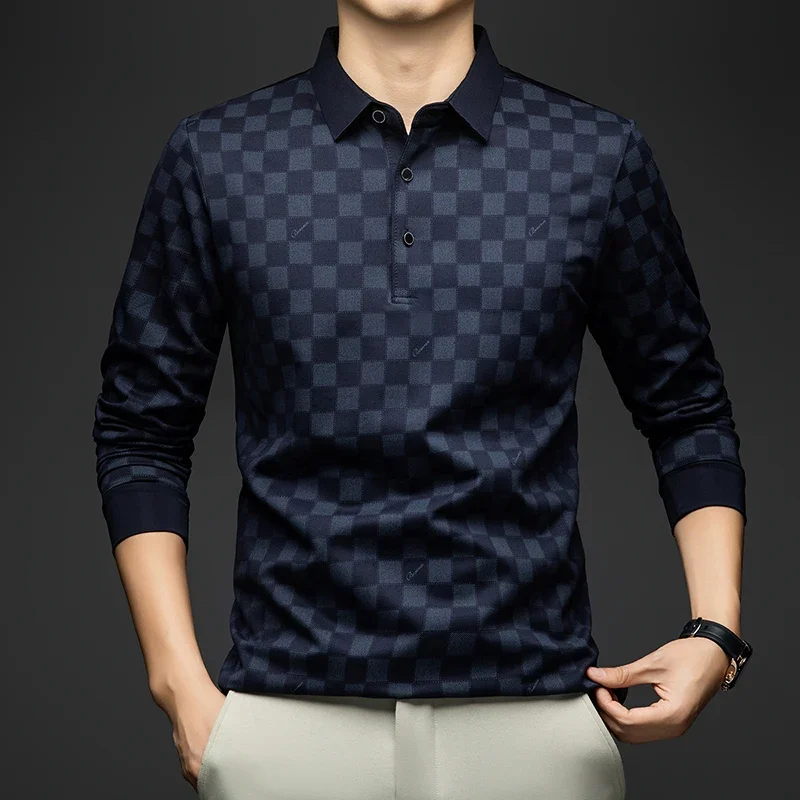 BROWON Polo Shirts for Man Autumn Business Slim Fit Long Sleeve T Shirt Men 2025 New Casual Loose Pullover Plaid Men Tops & Tees - Image 5